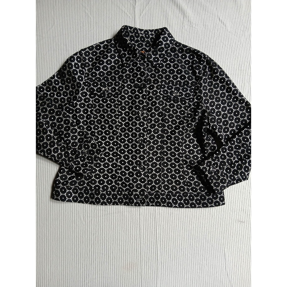Ruby Rd. Petite Black White Eyelet Lace Button Front Jacket Size 6P